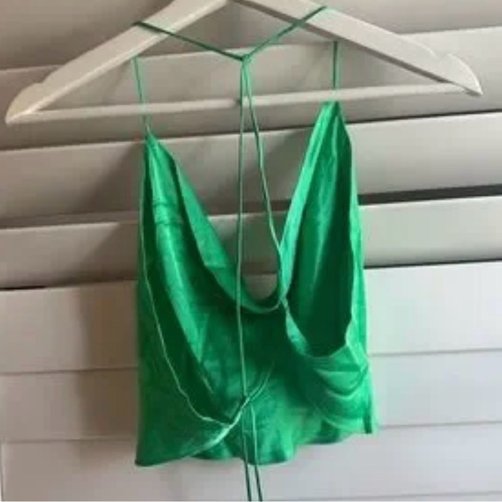 Zara Emerald Satin Cowl-Back Camisole